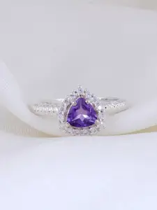 HIFLYER JEWELS 925 Sterling Silver Amethyst Triangle Gemstone Studded Ring