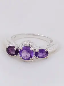 HIFLYER JEWELS 925 Sterling Silver Amethyst Round Gemstones Studded Ring
