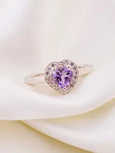 HIFLYER JEWELS 925 Sterling Silver Amethyst Heart Gemstone Studded Ring