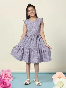 BAESD Girls Floral Print Flutter Sleeve Fit & Flare Casual Dress