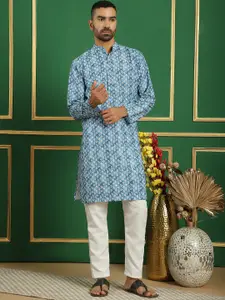 Anouk Printed Mandarin Collar Full Sleeves Pure Cotton Regular Straight Kurta With Pyjamas