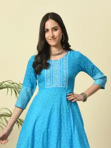 GLOWWORLD Floral Printed Round Neck A-Line Kurta