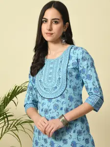 GLOWWORLD Printed Round Neck Straight Kurta