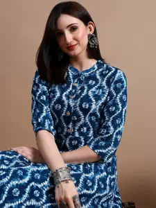 GLOWWORLD Tie & Dye Band Collar Straight Kurta