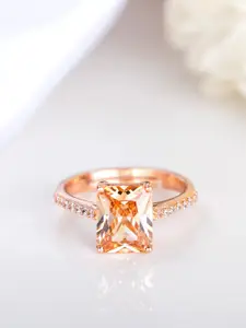 Zavya 925 Sterling Silver Rose Gold-Plated CZ-Studded Finger Ring