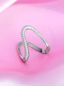 Zavya 925 Sterling Silver Silver-Plated CZ-Studded Finger Ring