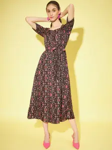 Slenor Floral Printed Fit & Flare Midi Dress