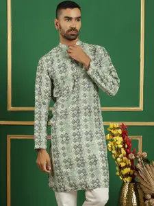 Anouk Men Ethnic Motifs Printed Pure Cotton Straight Kurtas.