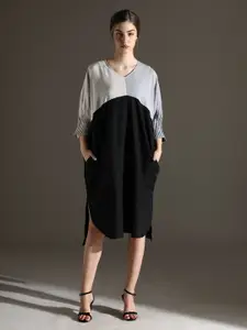 Dora Dori Oversized Colorblocked High-Low Dress with V-Neck and Kimono Sleeves