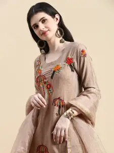 GRANTH FASHION Floral Embroidered Straight Kurta With Dupatta