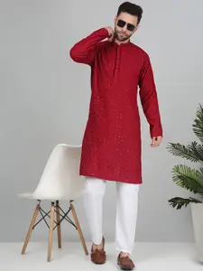 KRAFT INDIA Men Embroidered Regular Sequinned Kurta with Pyjamas