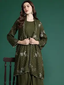 Sangria A-Line Kurta With Printed Shrug