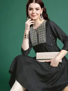 Sangria Floral Yoke Design Zari Detail A-Line Kurta