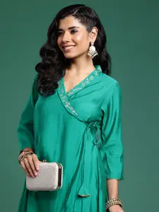 Sangria V-Neck Thread Work Angrakha A-Line Kurta