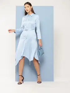 Chemistry Asymmetic Shirt Midi Dress with Belt