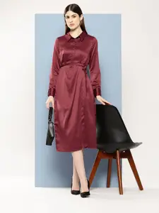 Chemistry Satin Formal Shirt Style Midi Dress