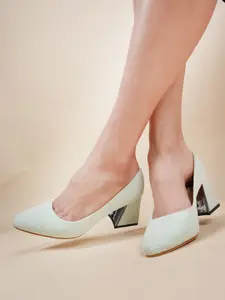 Lavie Textured Round Toe Block Heeled Pumps