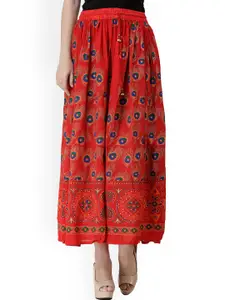 Exotic India Printed Cotton Flared Maxi Skirt