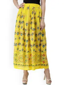 Exotic India Printed Cotton Flared Maxi Skirt