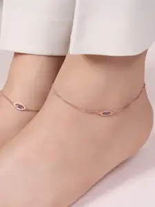 Zavya Set Of 2 925 Pure Silver Rose Gold-Plated Artificial Stones Anklet