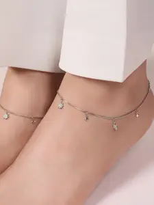 Zavya Set Of 2 925 Pure Silver Rhodium-Plated Artificial Stones Anklet