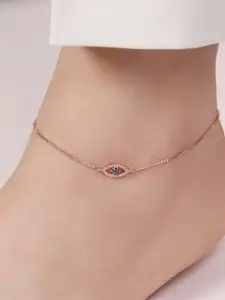 Zavya 925 Pure Silver Rose Gold-Plated Artificial Stones Studded Anklet