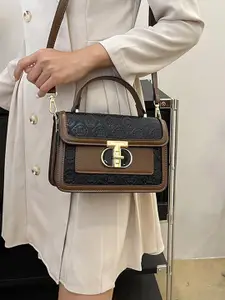 Styli Women's Embossed Design Handbag with Turn Lock