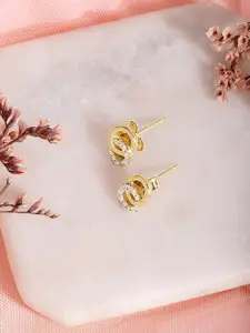 Zavya 925 Pure Sterling Silver Gold-Plated Cubic Zirconia Studded Studs Earrings