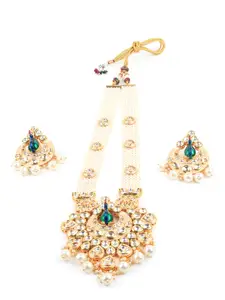 Odette Gold-Plated Stone-Studded & Beaded Necklace & Earrings