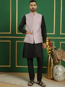 Anouk Lavender & Black Embroidered Regular Sequinned Kurta with Pyjamas