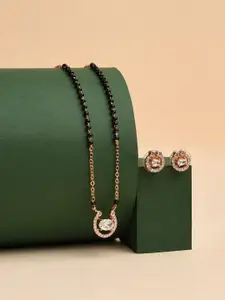 XPNSV Gold-Plated AD Stone Studded & Beaded Mangalsutra With Earrings