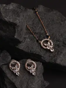 XPNSV Gold-Plated AD Stone Studded & Beaded Mangalsutra With Earrings