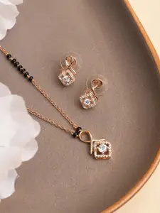 XPNSV Gold-Plated AD Stone Studded & Beaded Mangalsutra With Earrings