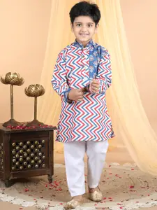 Sangria Boys Geometric Printed Pure Cotton Straight Kurta With Pyjama