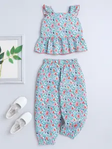 The Magic Wand Girls Printed Pure Cotton Top with Trousers
