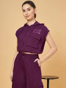 Ajile by Pantaloons Typography Printed Hooded Cotton Front-Open Sweatshirt