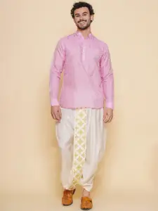 Sethukrishna Geometric Woven Design Mandarin Collar Straight Kurta With Dhoti Pants