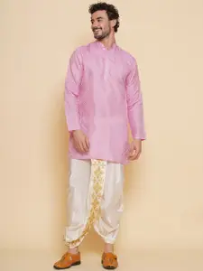 Sethukrishna Geometric Woven Design Mandarin Collar Straight Kurta With Dhoti Pants