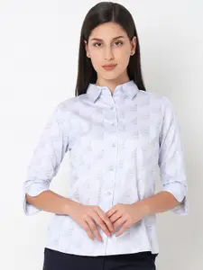 NOT SO PINK Smart Geometric Printed Spread Collar Cotton Casual Shirt