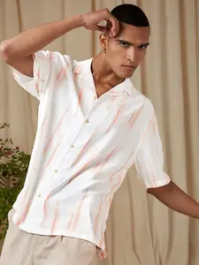 Mufti White Tie & Dye Cuban Collar Oversized Casual Shirt