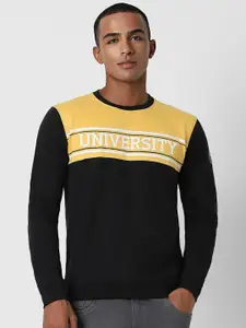 PETER ENGLAND UNIVERSITY Typography Printed Colorblocked Pullover Sweatshirt