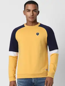 PETER ENGLAND UNIVERSITY Colorblocked Crew Neck Raglan Sleeves Pullover Sweatshirt