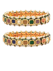 Vivinia by Vidhi Set Of 2 Gold-Plated Stone Studded & Beaded Bangles