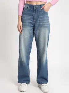 Bene Kleed Women Straight Fit High-Rise Heavy Fade Pure Cotton Jeans