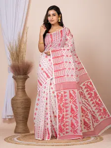 Laa Calcutta Floral Woven Design Pure Cotton Jamdani Saree