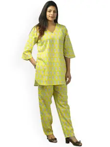 Freesia Array Printed Pure Cotton Top With Trousers Co-Ords