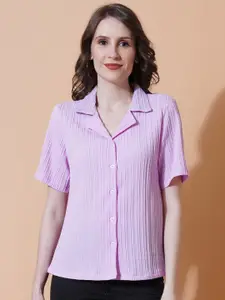 U&F India Slim Lavender Slim Fit Opaque Striped Casual Shirt