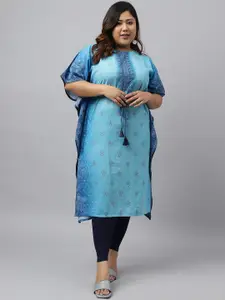 Janasya Plus Size Ethnic Motifs Printed Extended Sleeves Georgette Kaftan Kurta