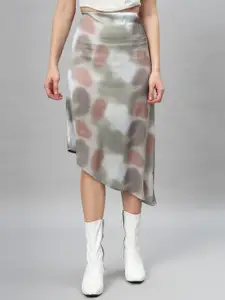 Chemistry Tie-Dyed Satin Asymmetric A-Line Midi Skirt