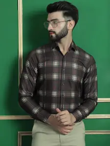 Indian Needle Classic Tartan Checks Long Sleeves Spread Collar Cotton Opaque Formal Shirt